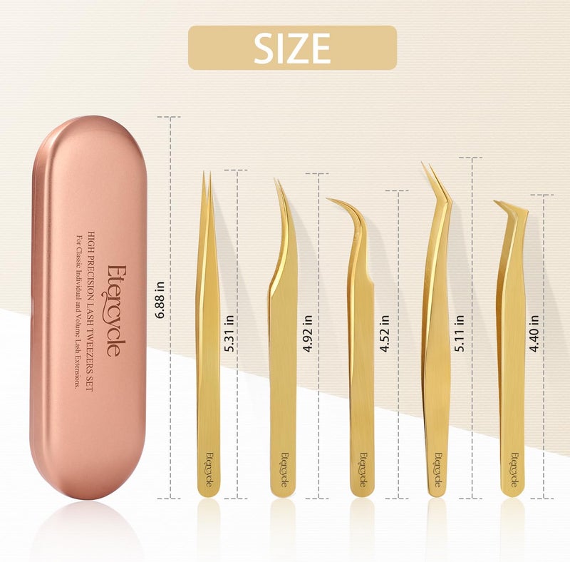 Etercycle High Precision Lash Tweezers Set - Includes 5 Stainless Steel Eyelash Tweezers for Classic Individual and Volume Lash Extensions. Complete with Storage Box - Image 2